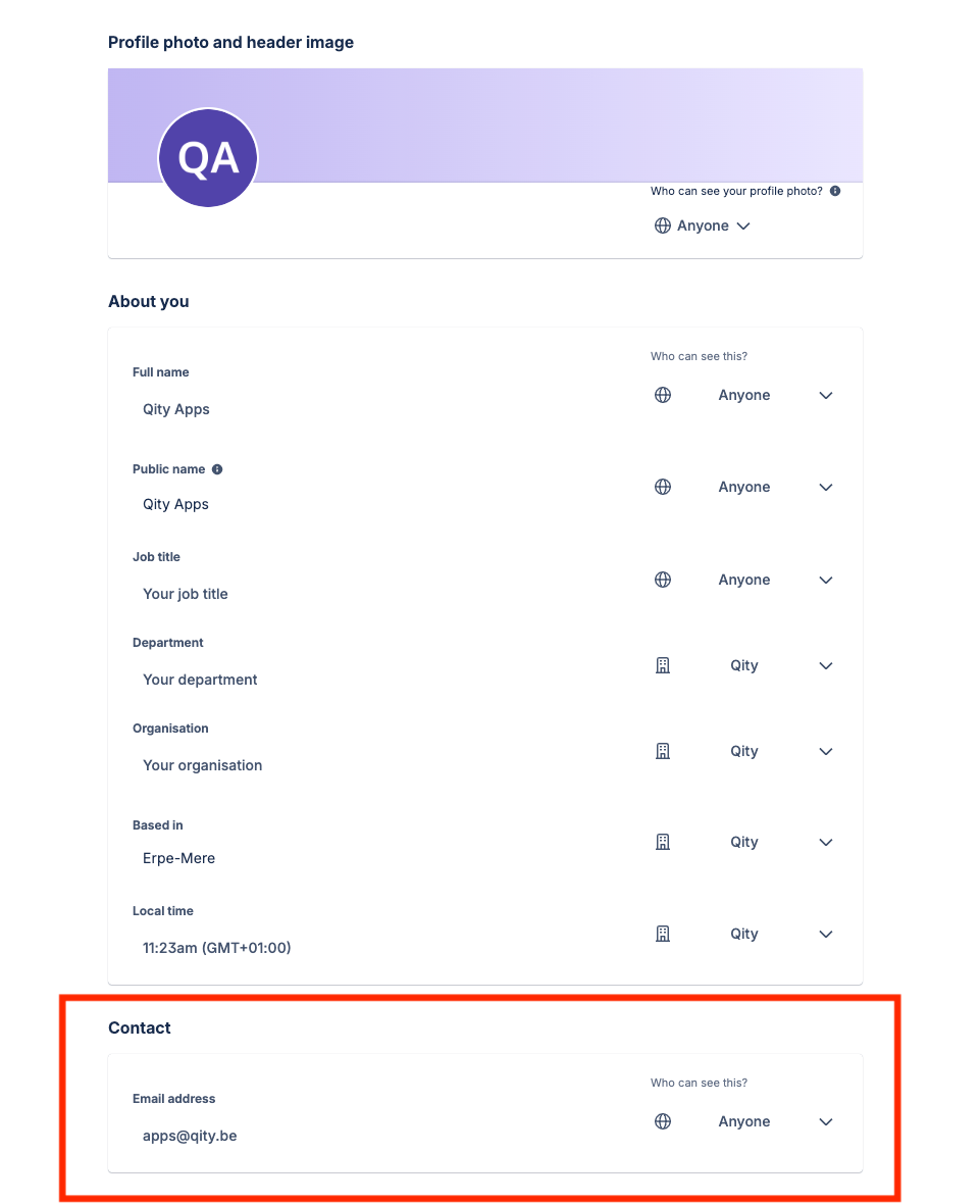 The Contact section set to Anyone.