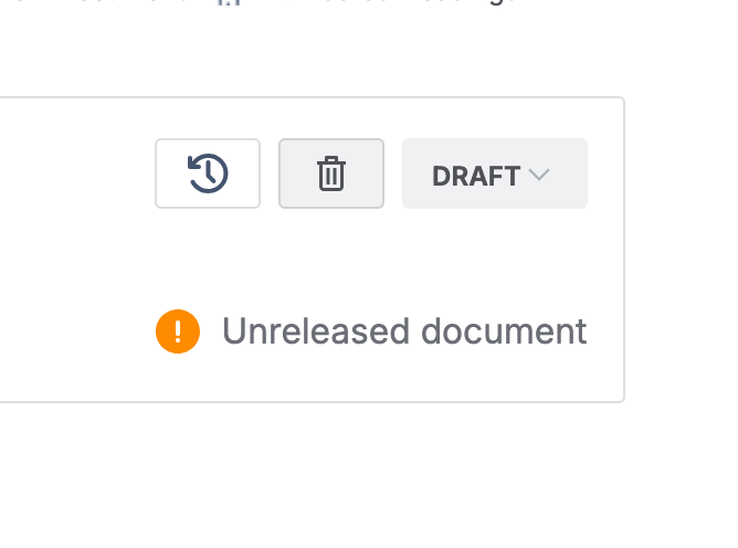 The trashcan icon in the toolbar of a draft document, beside the Draft status.