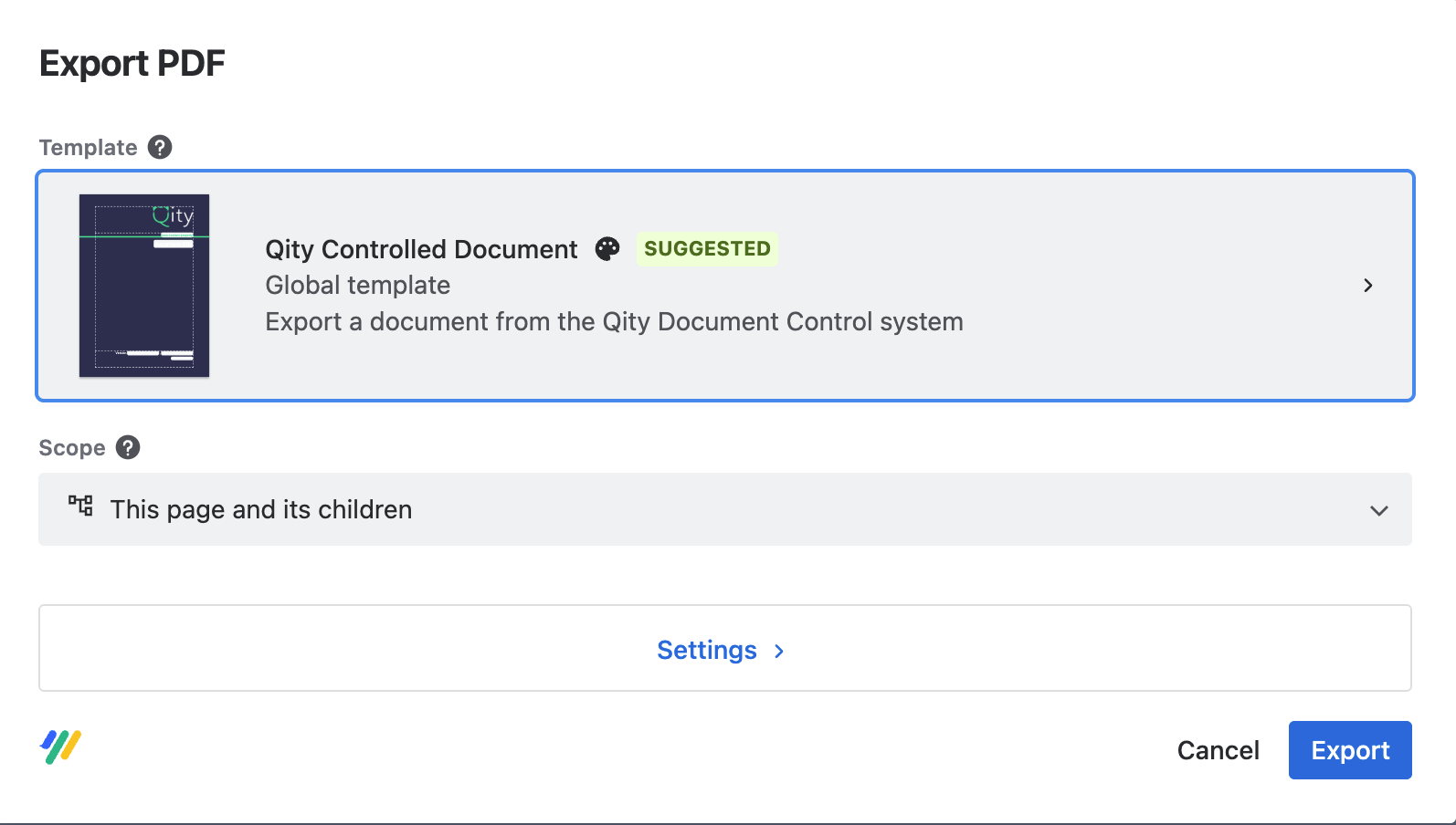 The export template picker.