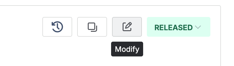 The document toolbar on a released document: history, copy, and modify, next to the Released status.