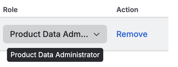 The Role column of the space People page, with a user set to Product Data Administrator.