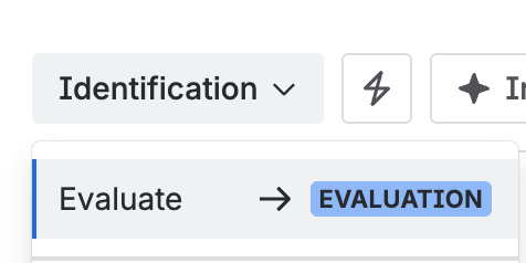 The status menu, moving the CAPA from Identification to Evaluation.