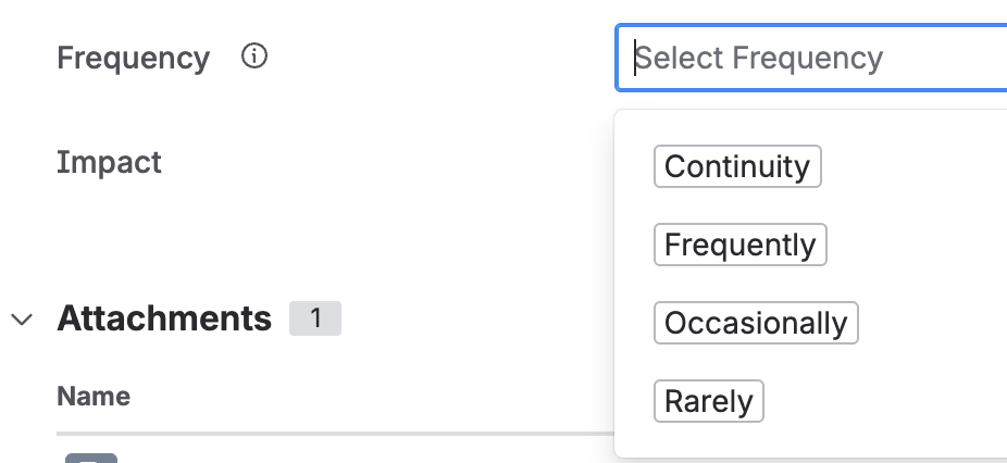 The frequency field, with Continuity, Frequently, Occasionally, and Rarely listed as the options.