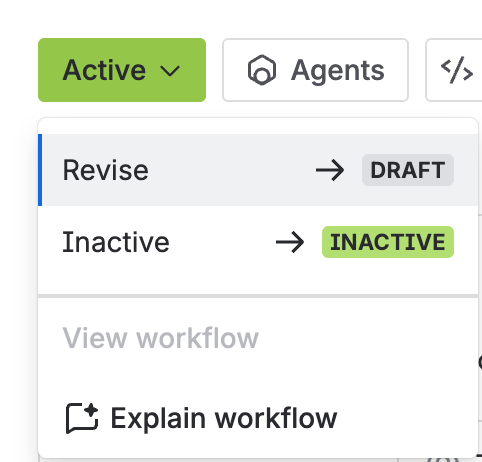The status menu on an active curriculum, offering Revise to move it back to Draft.