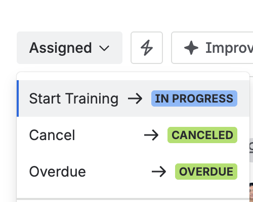 The status menu offering In Progress.