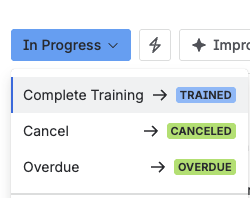 The status menu offering Trained.