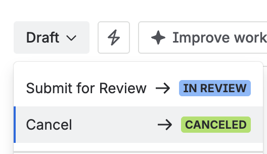 The status menu offering Cancel.