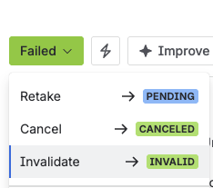 The status menu offering Invalid.