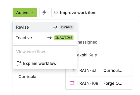 The status menu on an active role, offering Revise to move it back to Draft.