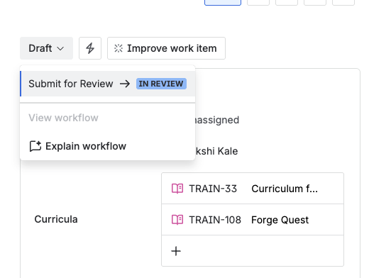 The status menu on a Draft role, offering Submit for Review.